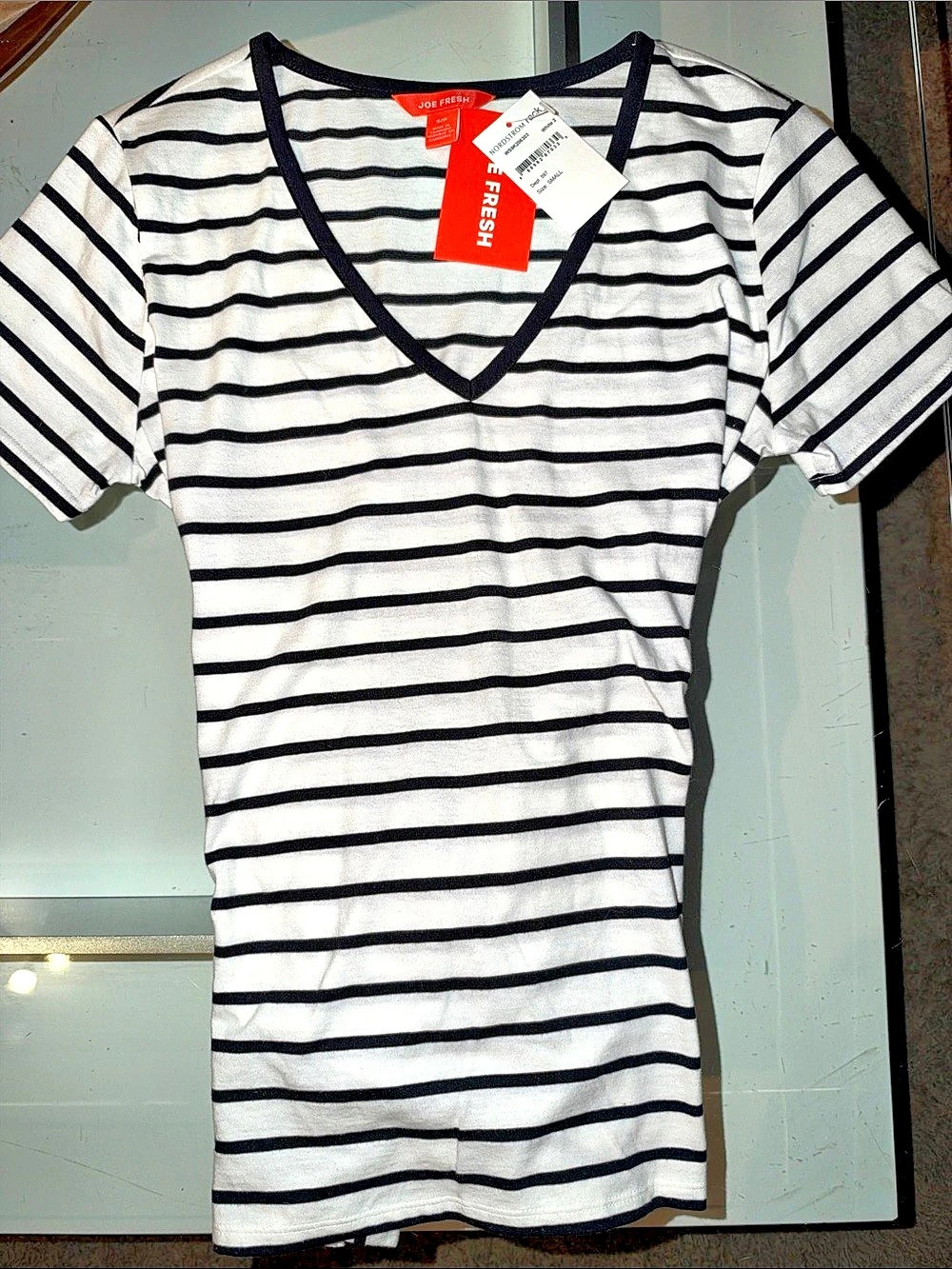 Joe Fresh Striped V-Neck Mini Dress in White & Black NWT